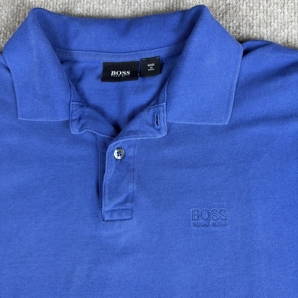 Hugo Boss Mens Medium Blue Short Sleeve Polo Shirt Cotton Classic Logo Golf